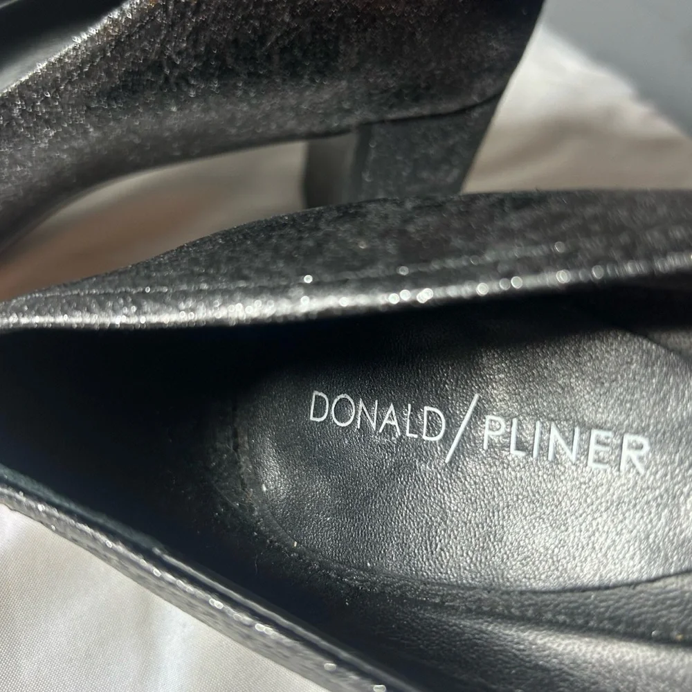 Donald J Pliner Black Sparkle Leather Block Heel Pumps Women’s Size 8N Narrow
